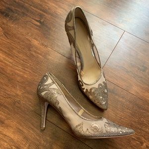 Jessica Simpson Glitter Patterned Pointed Toe Heels
